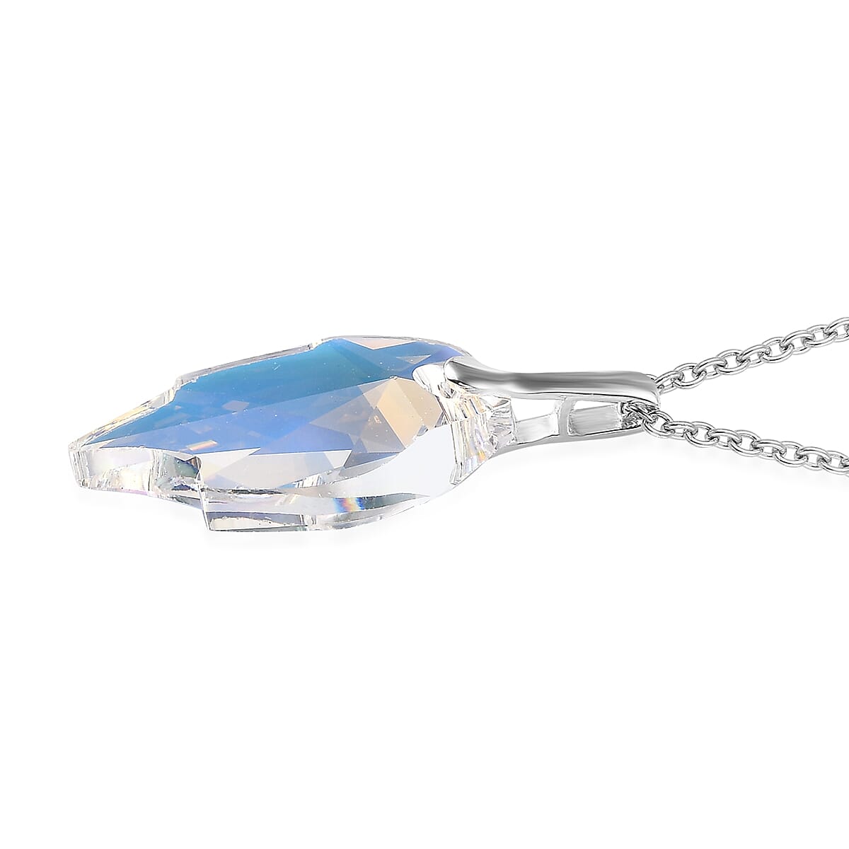 Aurora Borealis Crystal Pendant in Sterling Silver with Stainless Steel Necklace 20 Inches