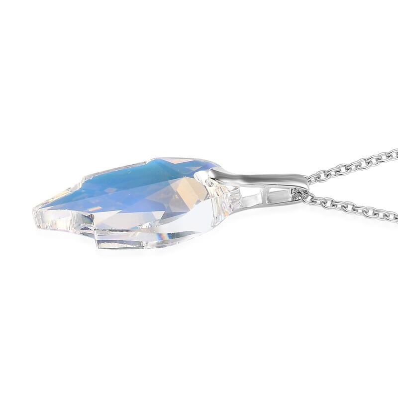 Aurora Borealis Crystal Pendant in Sterling Silver with Stainless Steel Necklace 20 Inches