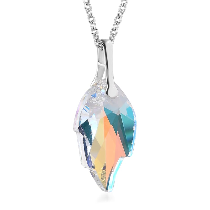 Aurora Borealis Crystal Pendant in Sterling Silver with Stainless Steel Necklace 20 Inches
