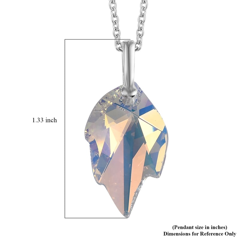 Aurora Borealis Crystal Pendant in Sterling Silver with Stainless Steel Necklace 20 Inches