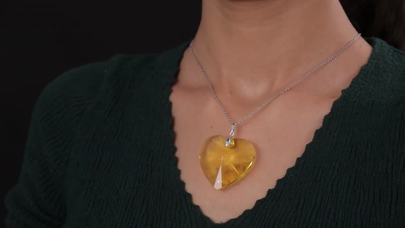 Light Color Topaz Crystal Heart Pendant in Sterling Silver with Stainless Steel Chain (20 Inches)