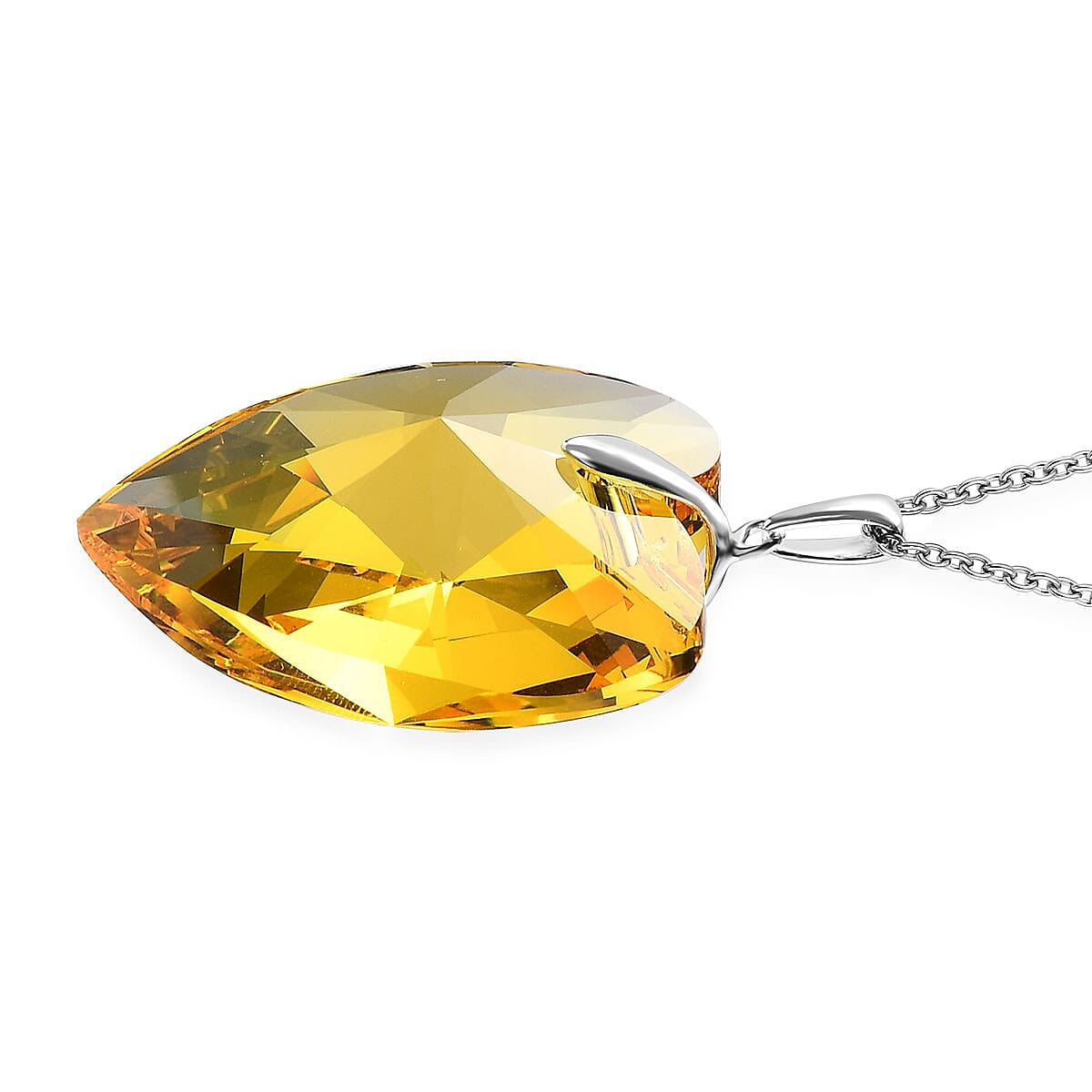 Designer Premium Light Color Topaz Austrian Crystal Heart Pendant in Sterling Silver with Stainless Steel Necklace 20 Inches