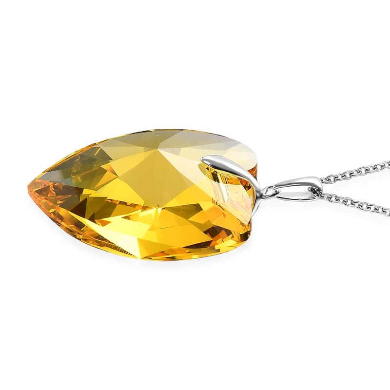 Designer Premium Light Color Topaz Austrian Crystal Heart Pendant in Sterling Silver with Stainless Steel Necklace 20 Inches