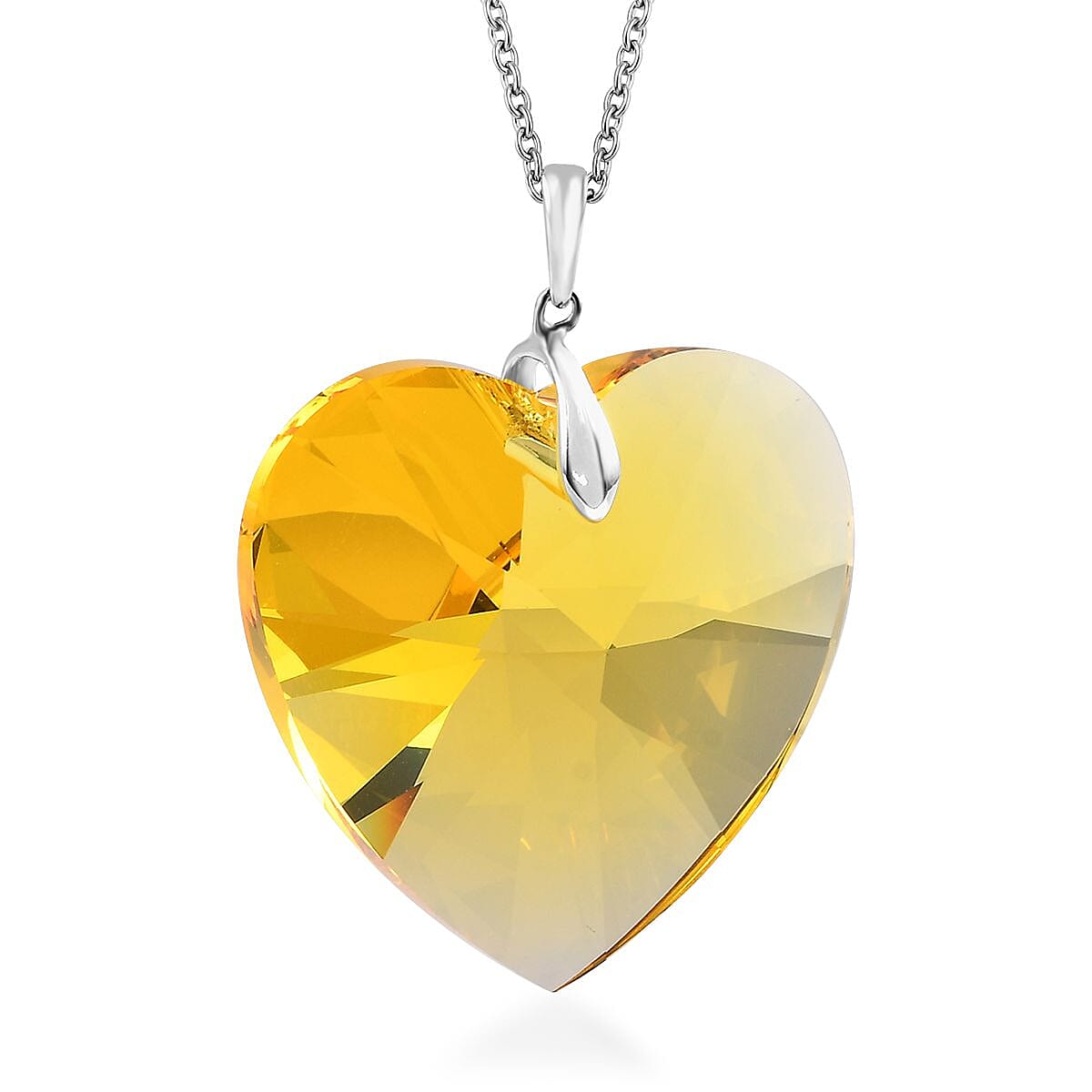 Designer Premium Light Color Topaz Austrian Crystal Heart Pendant in Sterling Silver with Stainless Steel Necklace 20 Inches