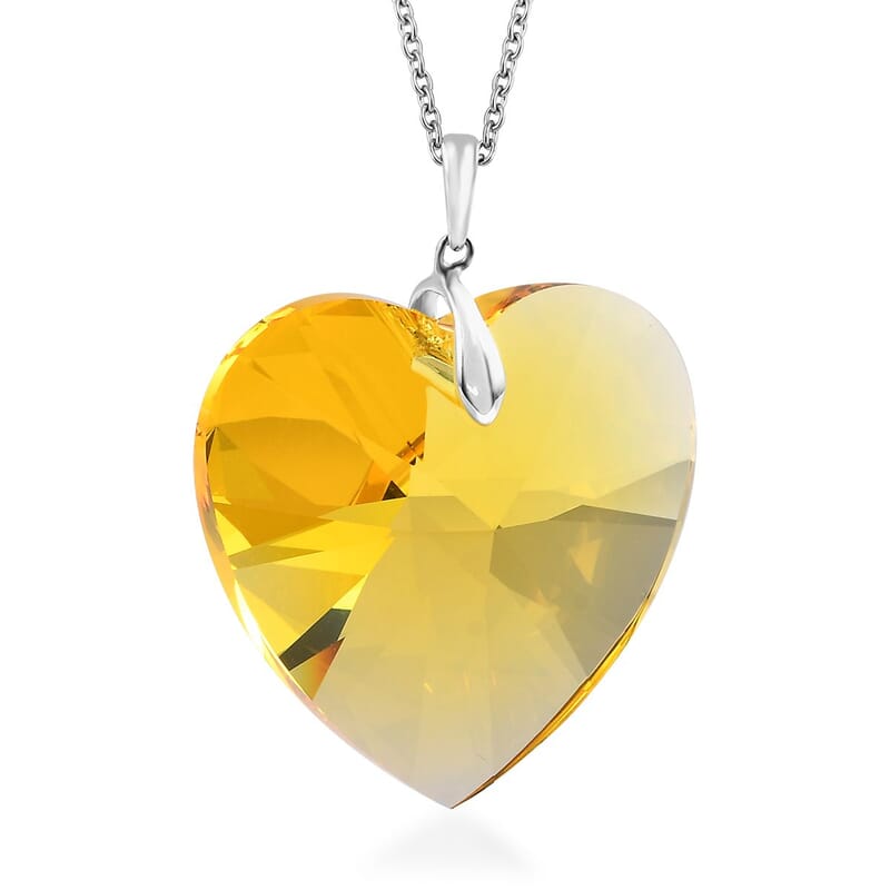 Designer Premium Light Color Topaz Austrian Crystal Heart Pendant in Sterling Silver with Stainless Steel Necklace 20 Inches
