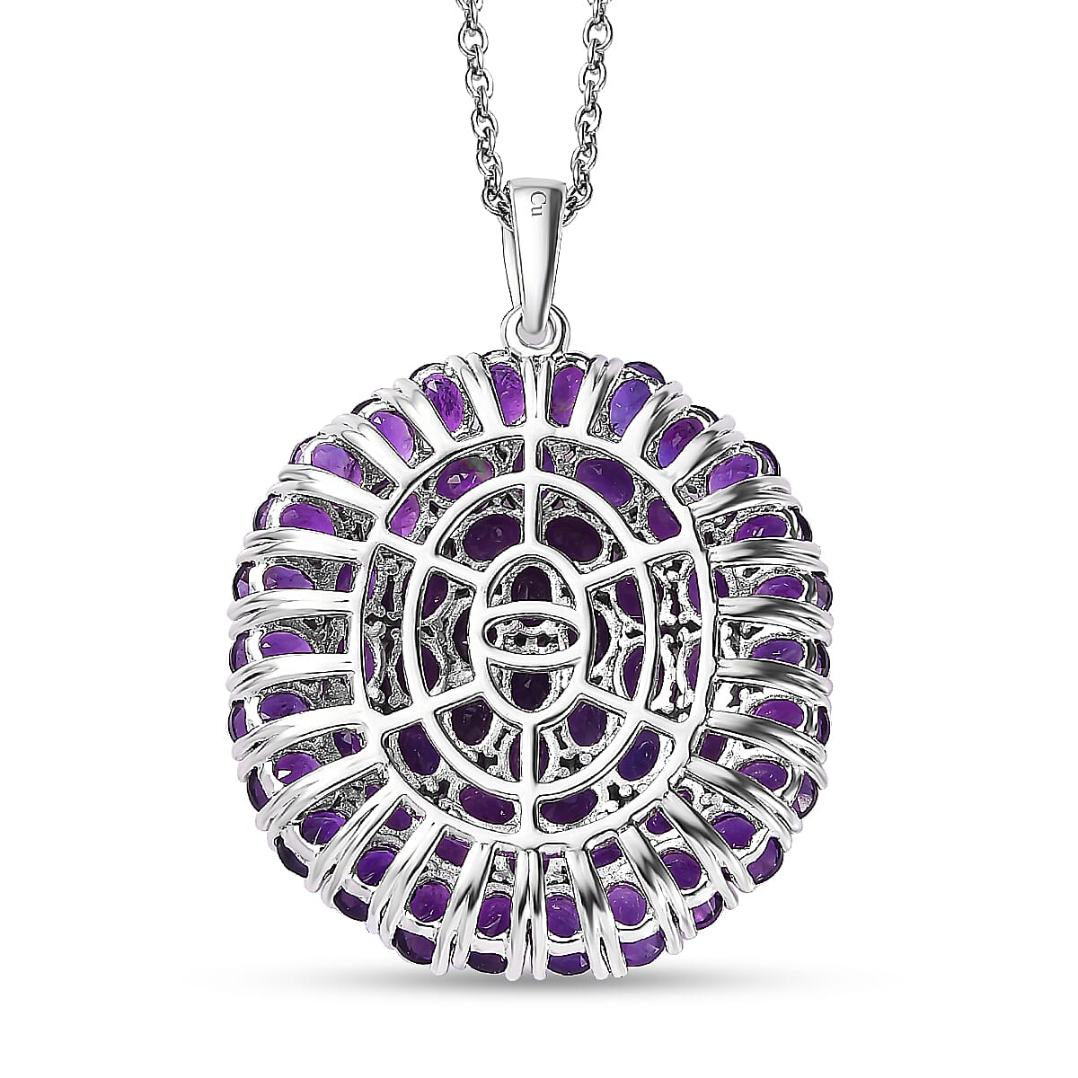 African Amethyst 13.25 ctw Floral Pendant in Platinum Over Copper with Stainless Steel Necklace 20 Inches
