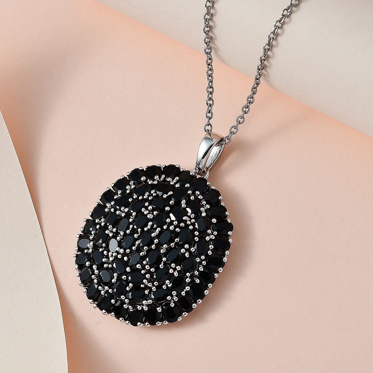 Thai Black Spinel 13.50 ctw Floral Pendant in Platinum Over Copper with Stainless Steel Necklace 20 Inches image number 1