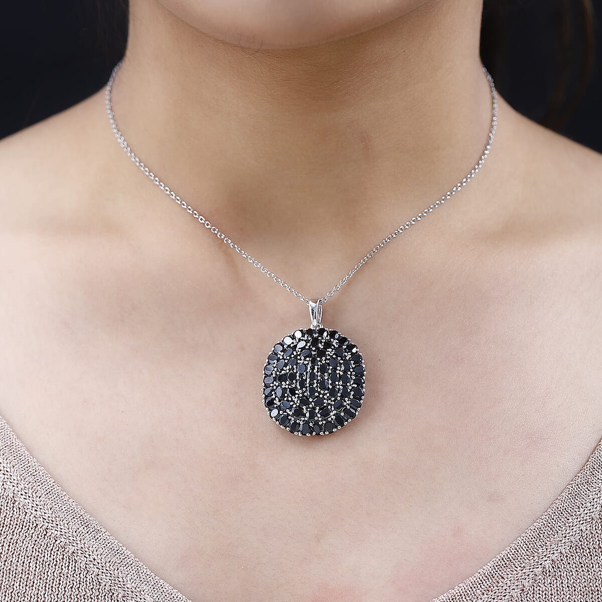 Thai Black Spinel 13.50 ctw Floral Pendant in Platinum Over Copper with Stainless Steel Necklace 20 Inches image number 2