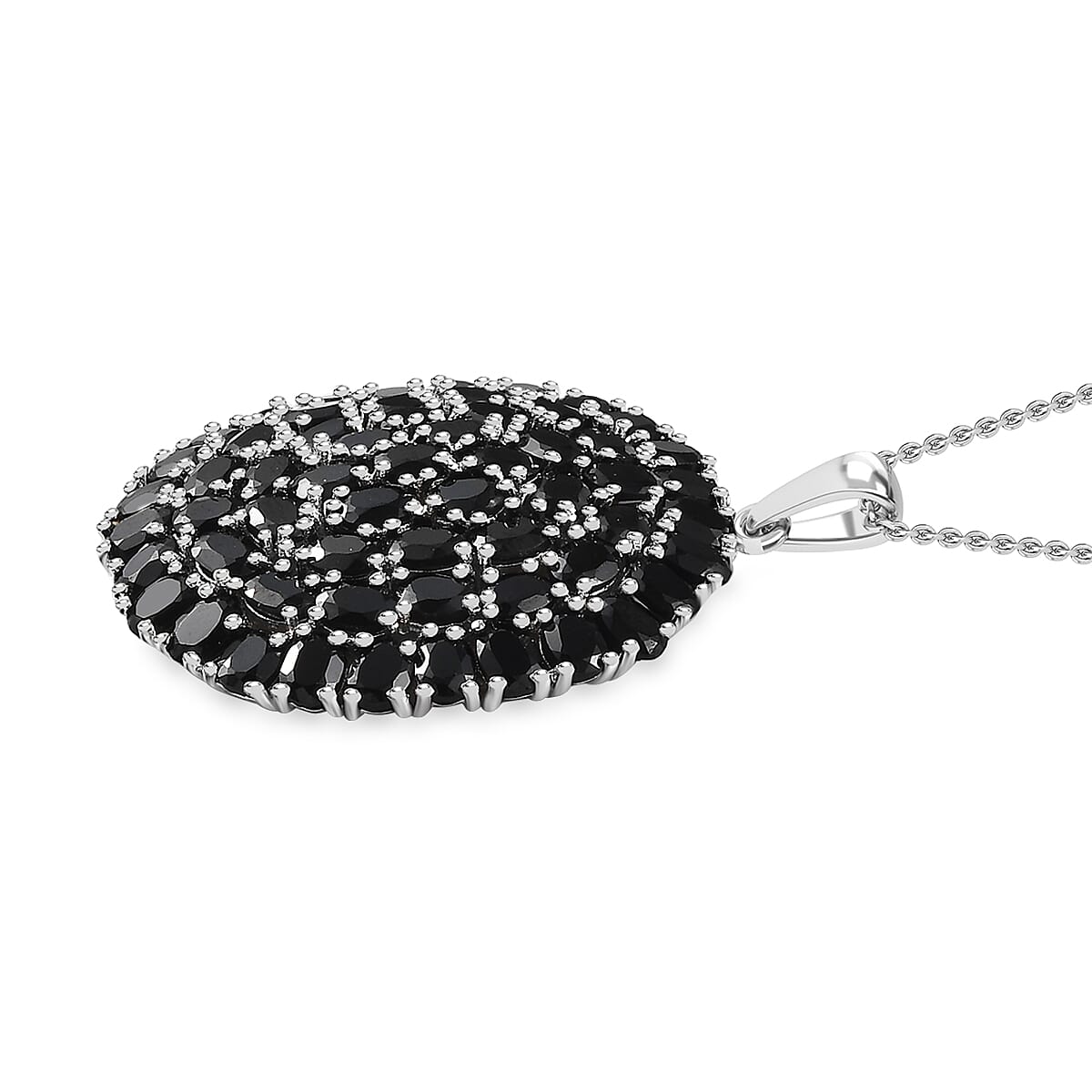 Thai Black Spinel 13.50 ctw Floral Pendant in Platinum Over Copper with Stainless Steel Necklace 20 Inches image number 3