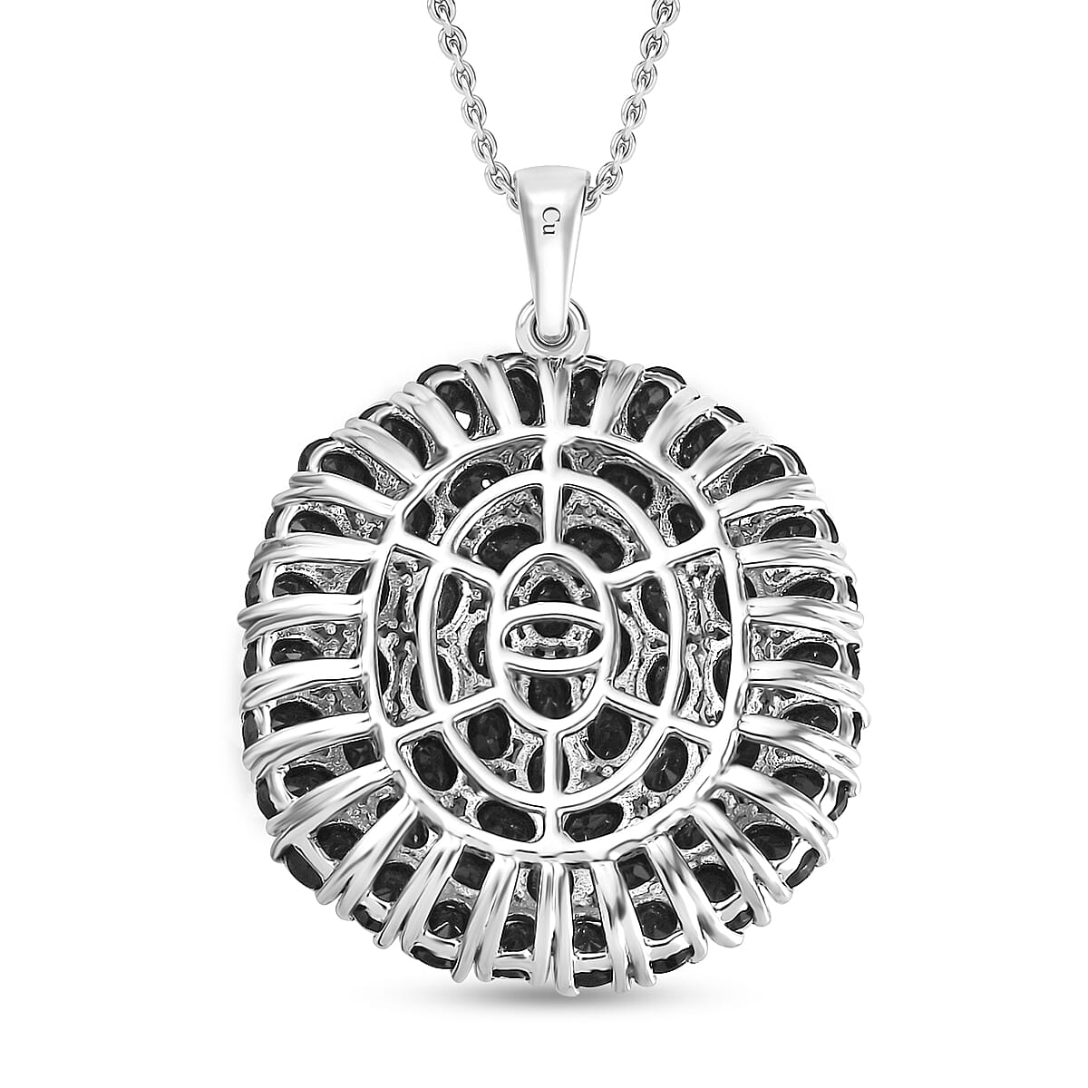 Thai Black Spinel 13.50 ctw Floral Pendant in Platinum Over Copper with Stainless Steel Necklace 20 Inches image number 4