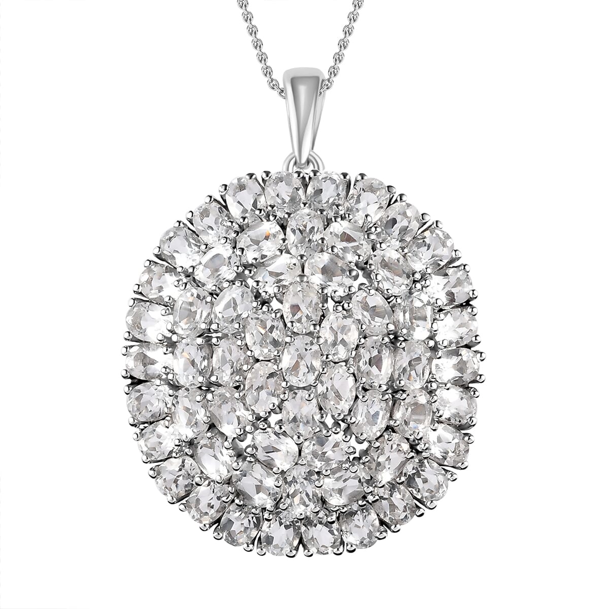 White Topaz 14.15 ctw Floral Pendant in Platinum Over Copper with Stainless Steel Necklace 20 Inches image number 0
