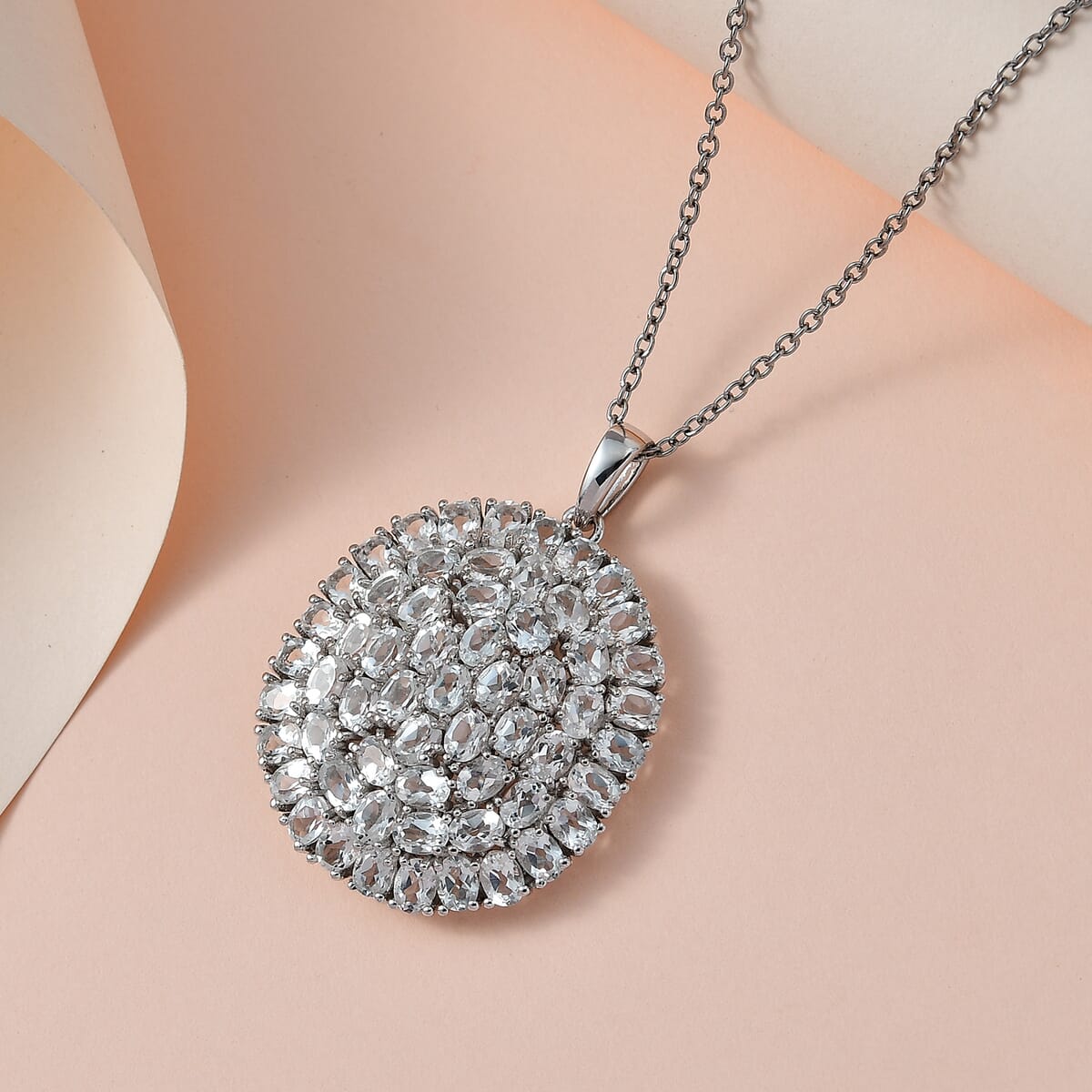 White Topaz 14.15 ctw Floral Pendant in Platinum Over Copper with Stainless Steel Necklace 20 Inches image number 1