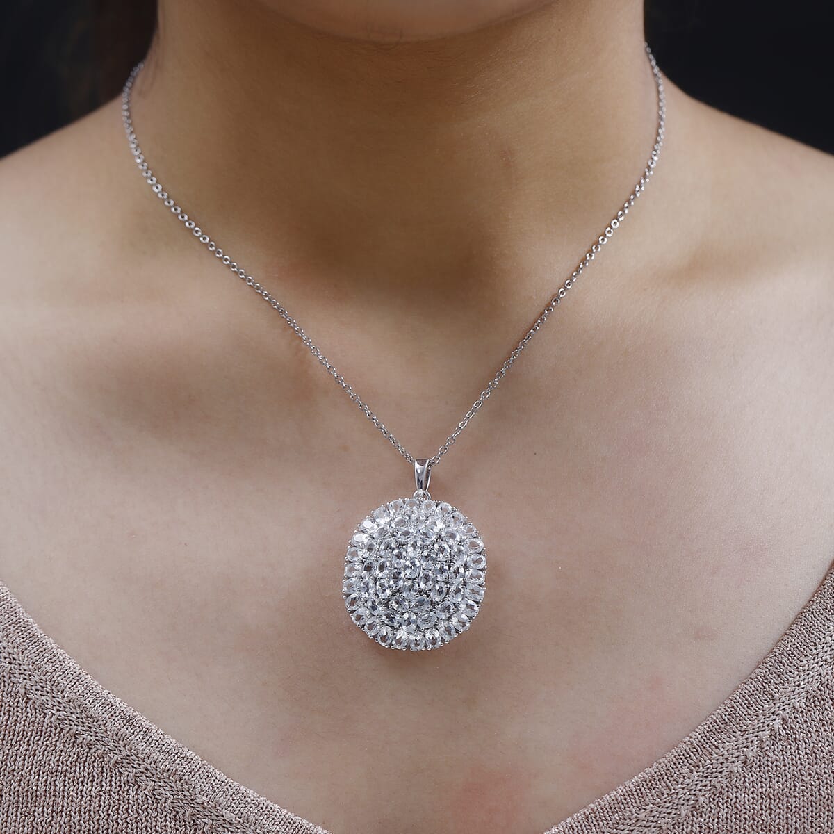 White Topaz 14.15 ctw Floral Pendant in Platinum Over Copper with Stainless Steel Necklace 20 Inches image number 2