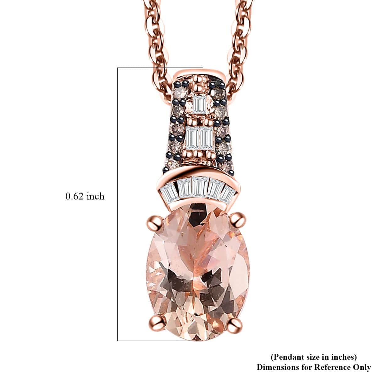 Premium Pink Morganite, Natural Champagne and White Diamond Pendant Necklace 20 Inches in Vermeil Rose Gold Over Sterling Silver 1.35 ctw image number 6