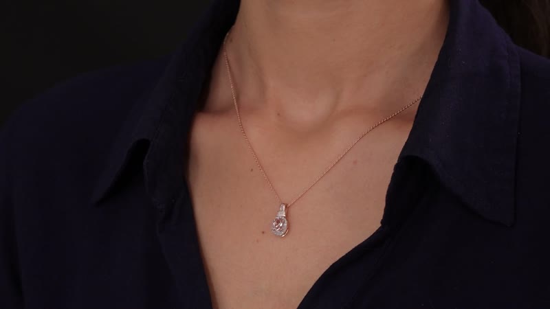 Premium Pink Morganite and White Diamond Halo Pendant Necklace 18 Inches in Vermeil Rose Gold Over Sterling Silver 0.85 ctw