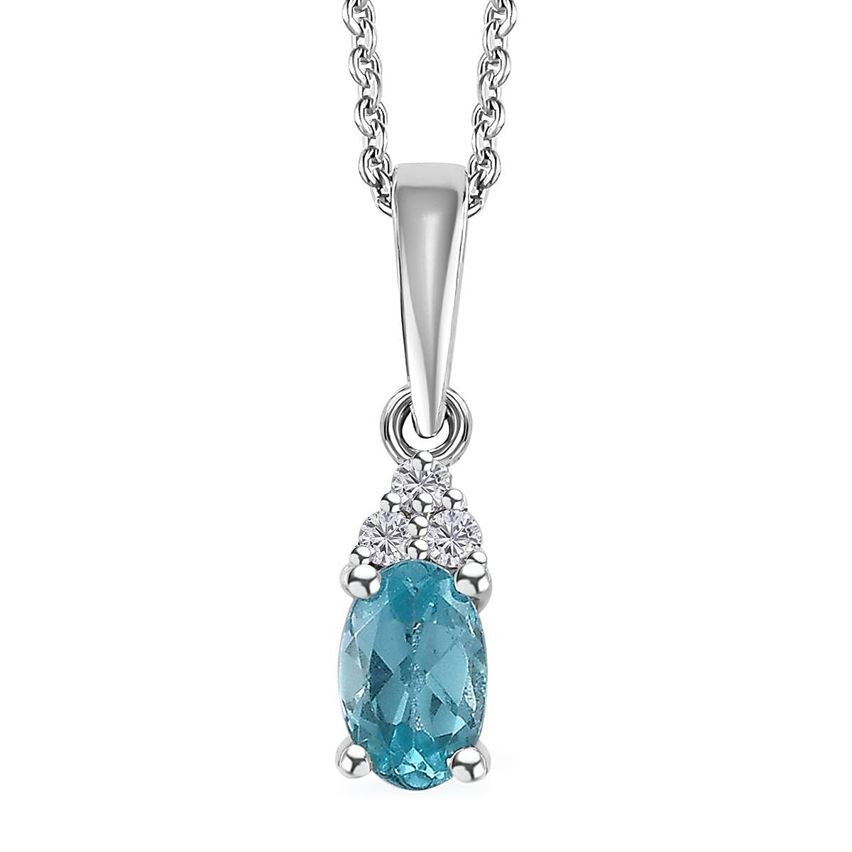 Madagascar Paraiba Apatite, Moissanite Ring (Size 5.0) and Pendant Necklace 20 Inches in Platinum Over Sterling Silver 1.15 ctw