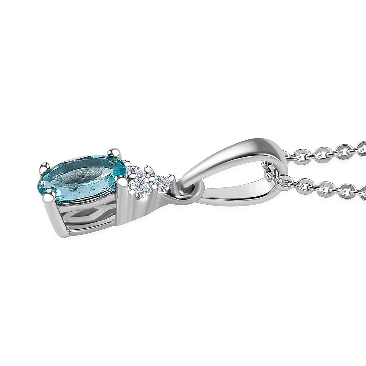 Madagascar Paraiba Apatite, Moissanite Ring (Size 5.0) and Pendant Necklace 20 Inches in Platinum Over Sterling Silver 1.15 ctw