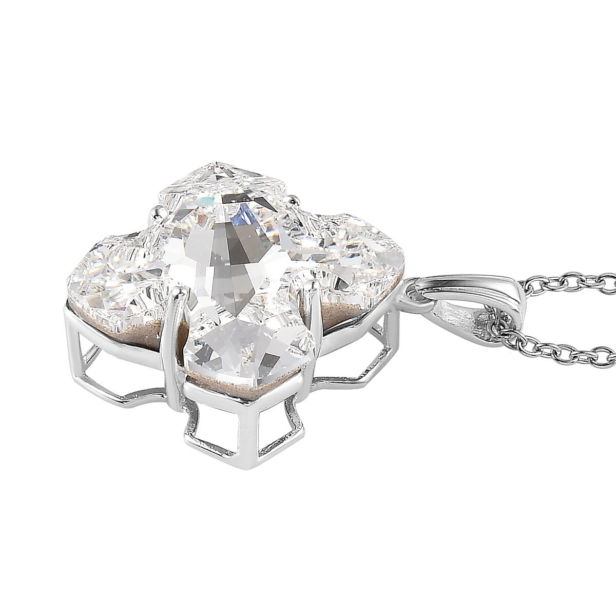 White Crystal Fancy Pendant in Sterling Silver with Stainless Steel Chain 20 Inches image number 3