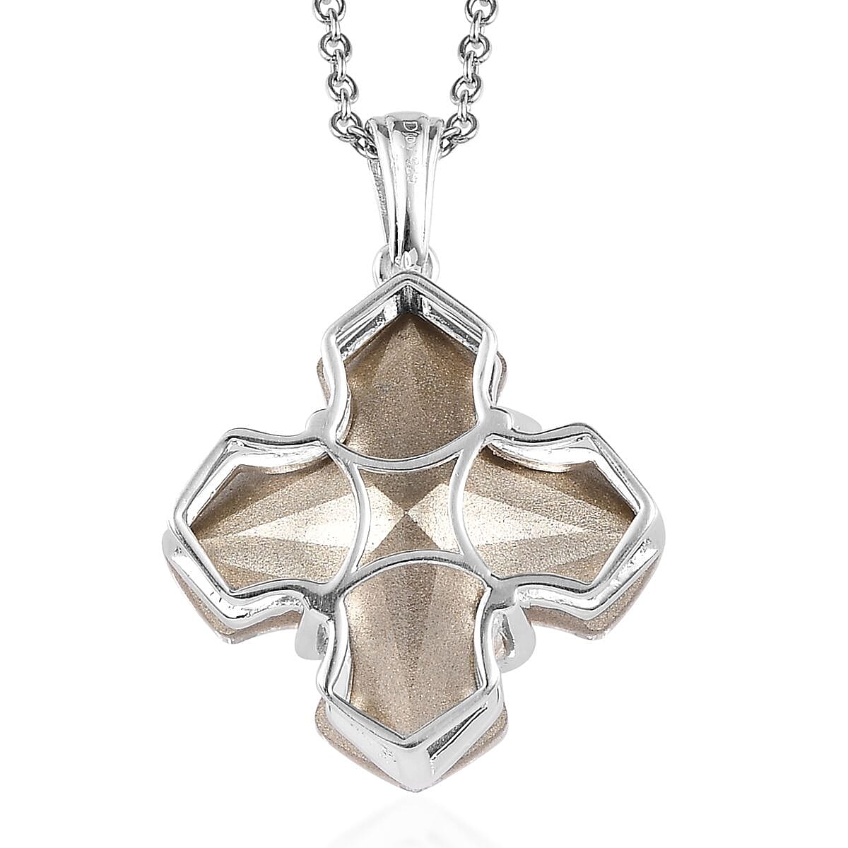 White Crystal Fancy Pendant in Sterling Silver with Stainless Steel Chain 20 Inches