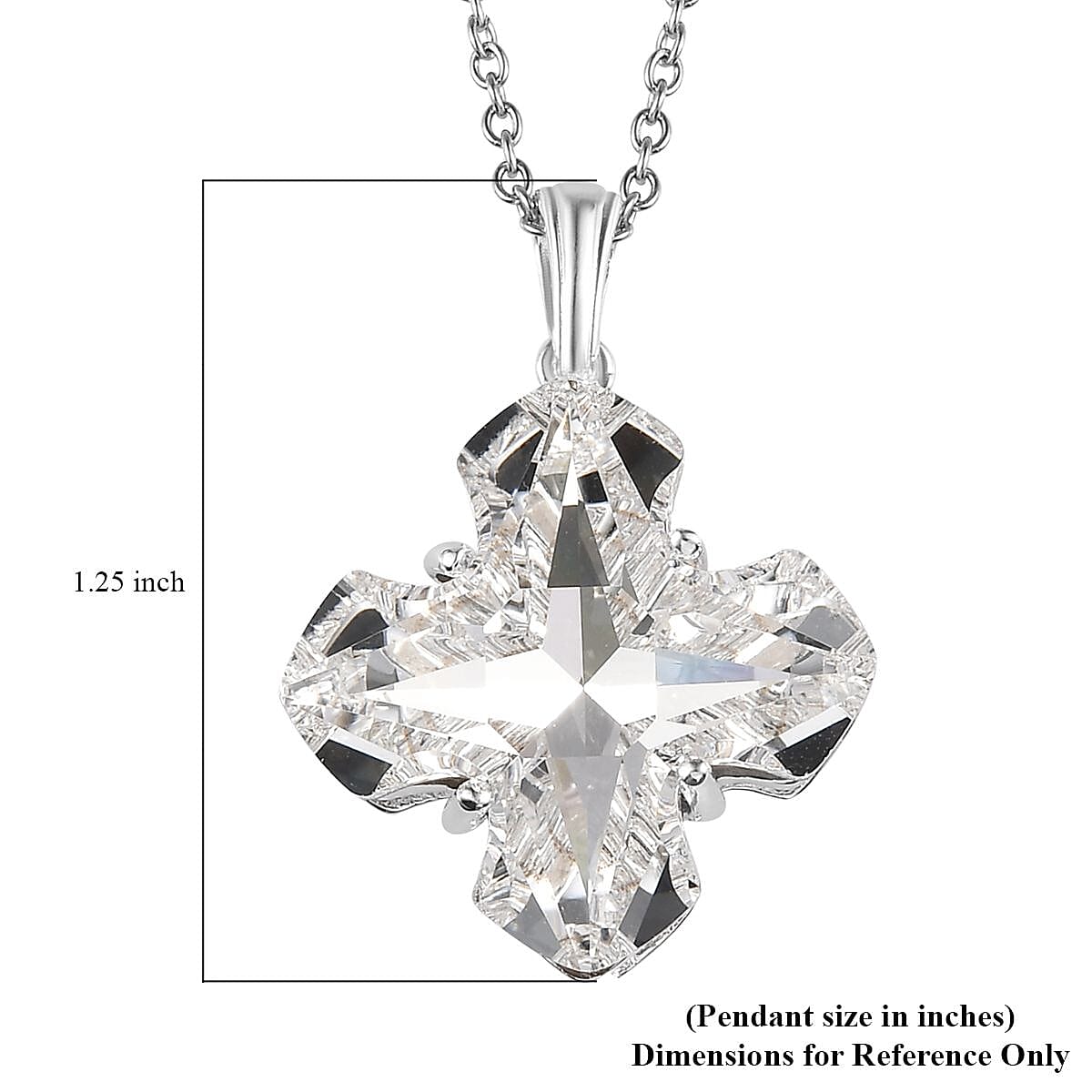 White Crystal Fancy Pendant in Sterling Silver with Stainless Steel Chain 20 Inches