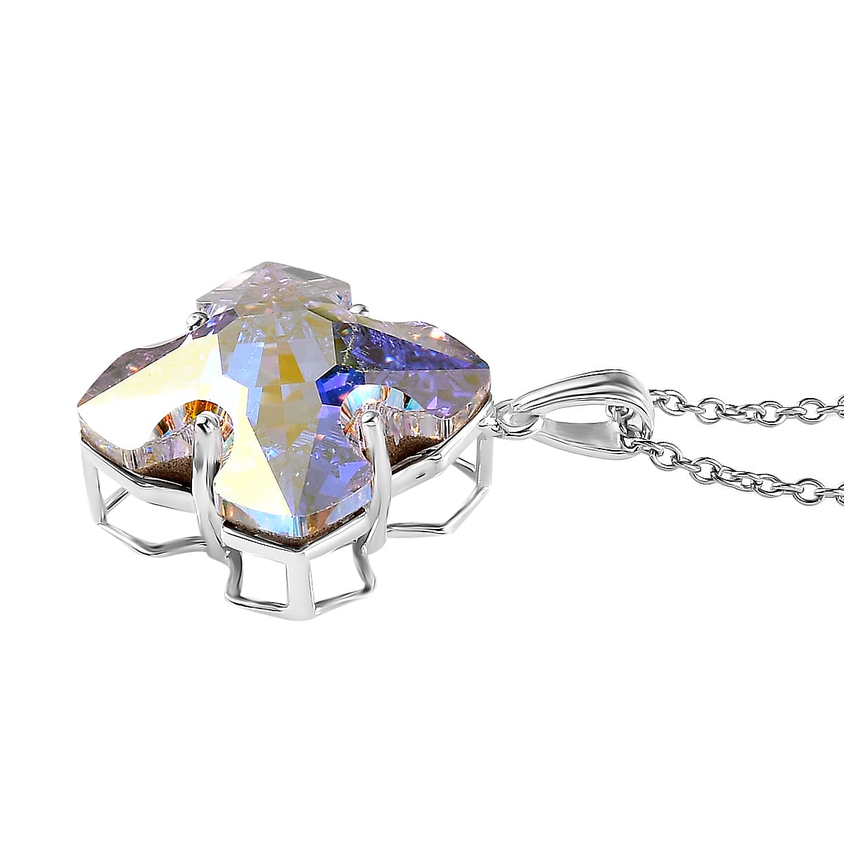 Aurora Borealis Crystal Pendant in Sterling Silver with Stainless Steel 20 Inches