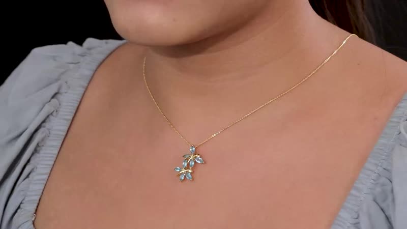 Madagascar Paraiba Apatite Butterfly Pendant Necklace 20 Inches in Vermeil Yellow Gold Over Sterling Silver 1.50 ctw