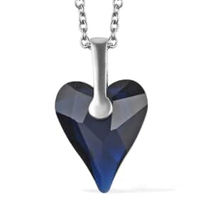 Designer Premium Dark Indigo Austrian Crystal Heart Pendant in Sterling Silver with Stainless Steel Chain 20 Inches