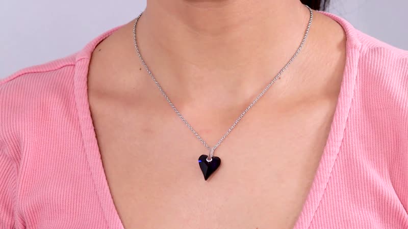 Designer Premium Dark Indigo Austrian Crystal Heart Pendant in Sterling Silver with Stainless Steel Chain 20 Inches