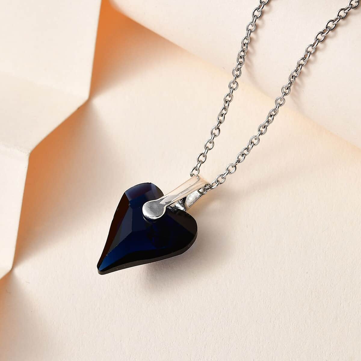 Designer Premium Dark Indigo Austrian Crystal Heart Pendant in Sterling Silver with Stainless Steel Chain 20 Inches image number 1