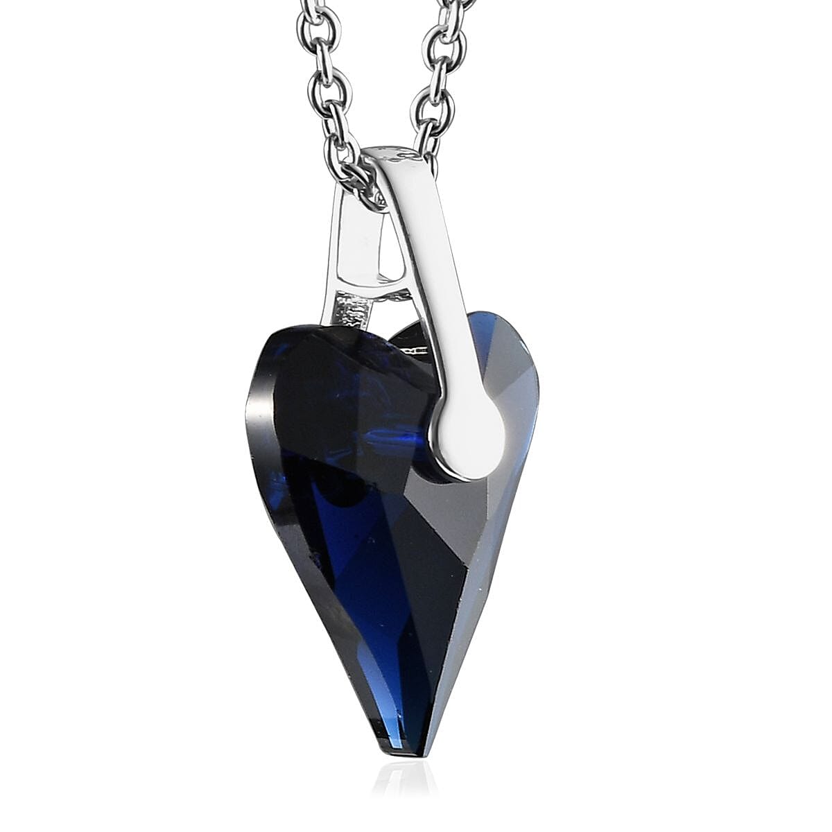 Designer Premium Dark Indigo Austrian Crystal Heart Pendant in Sterling Silver with Stainless Steel Chain 20 Inches