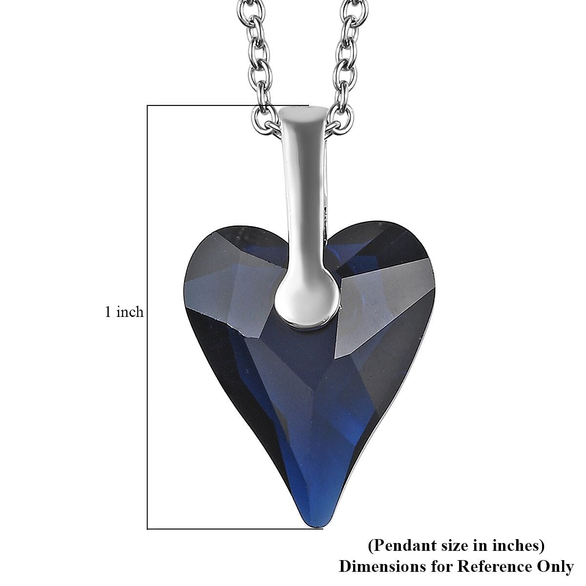 Designer Premium Dark Indigo Austrian Crystal Heart Pendant in Sterling Silver with Stainless Steel Chain 20 Inches