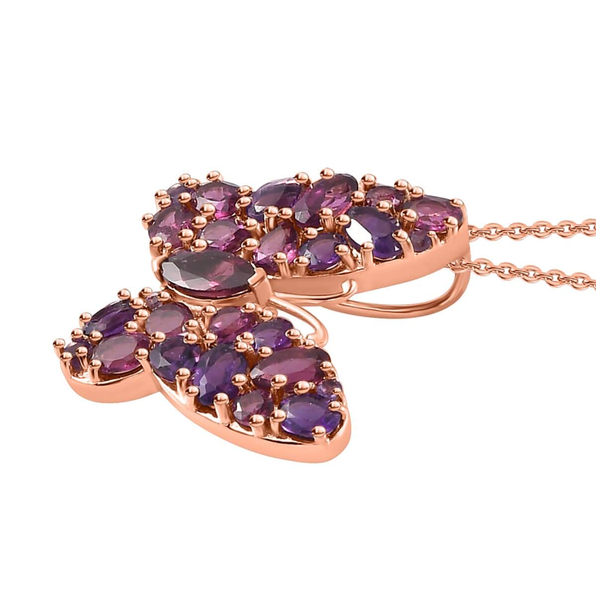 Orissa Rhodolite Garnet and Lusaka Amethyst Butterfly Pendant Necklace 20 Inches in Vermeil Rose Gold Over Sterling Silver 4.25 ctw image number 3