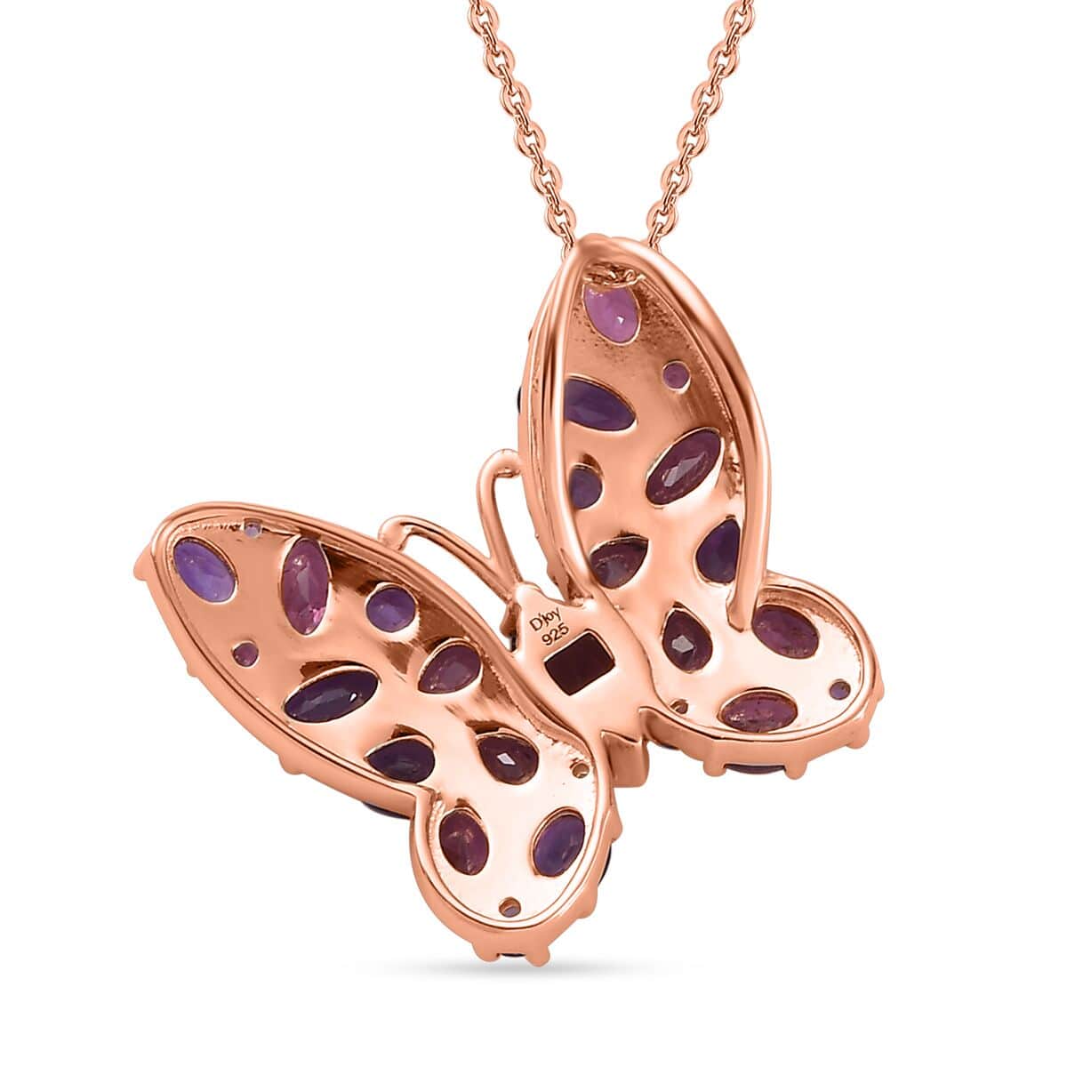 Orissa Rhodolite Garnet and Lusaka Amethyst Butterfly Pendant Necklace 20 Inches in Vermeil Rose Gold Over Sterling Silver 4.25 ctw image number 4