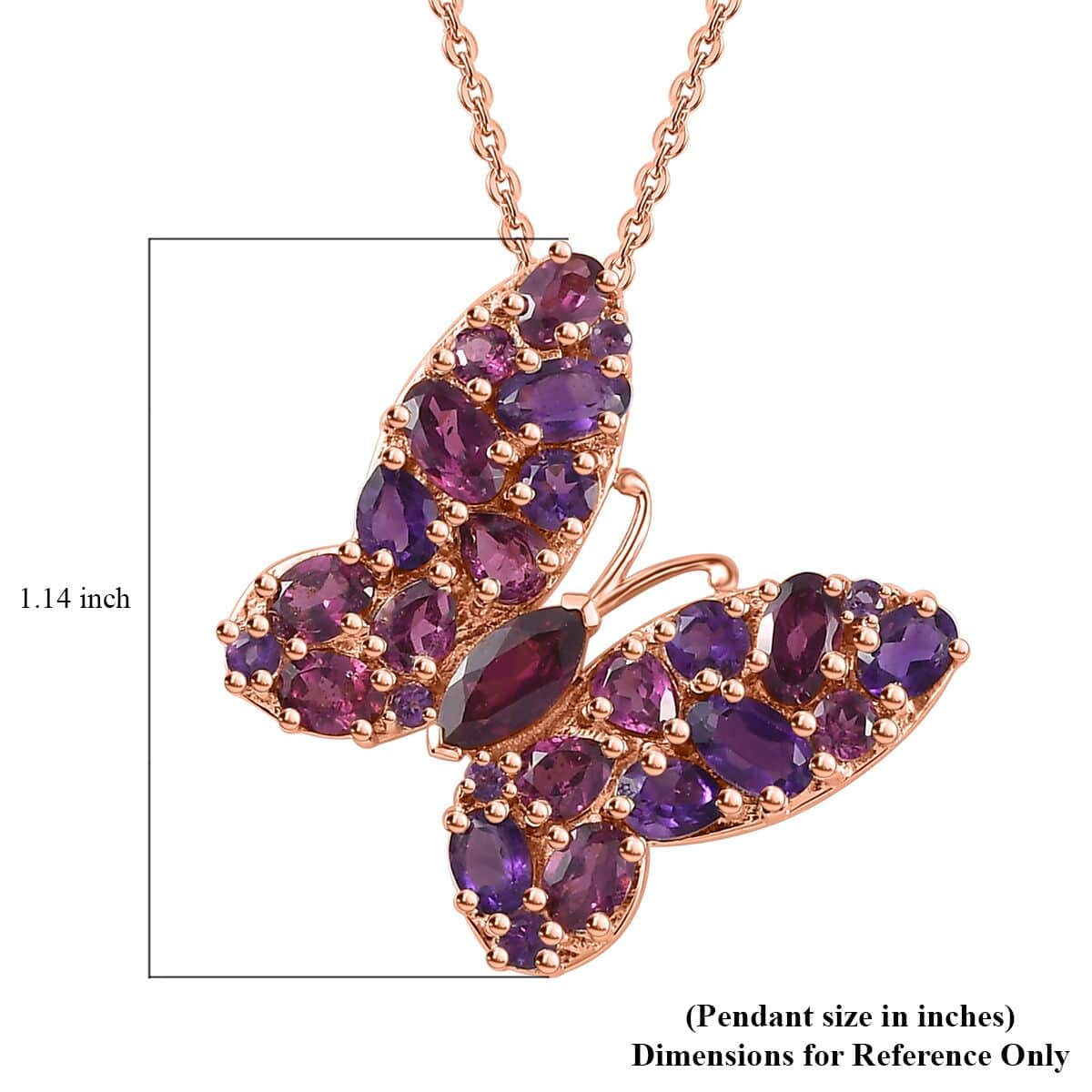 Orissa Rhodolite Garnet and Lusaka Amethyst Butterfly Pendant Necklace 20 Inches in Vermeil Rose Gold Over Sterling Silver 4.25 ctw image number 6