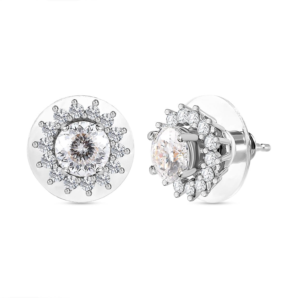 120 Facet Moissanite and Niassa Ruby (FF) Stud Earrings, Ring (Size 5.0) and Pendant Necklace 20 Inches in Platinum Over Sterling Silver 8.20 ctw