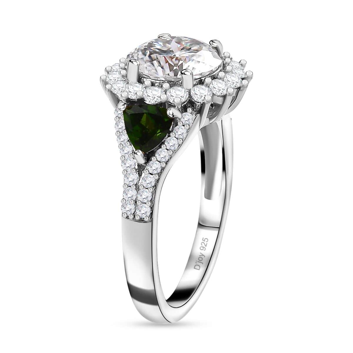 120 Facet Moissanite and Chrome Diopside Stud Earrings, Ring (Size 5.0) and Pendant Necklace 20 Inches in Platinum Over Sterling Silver 8.00 ctw image number 4
