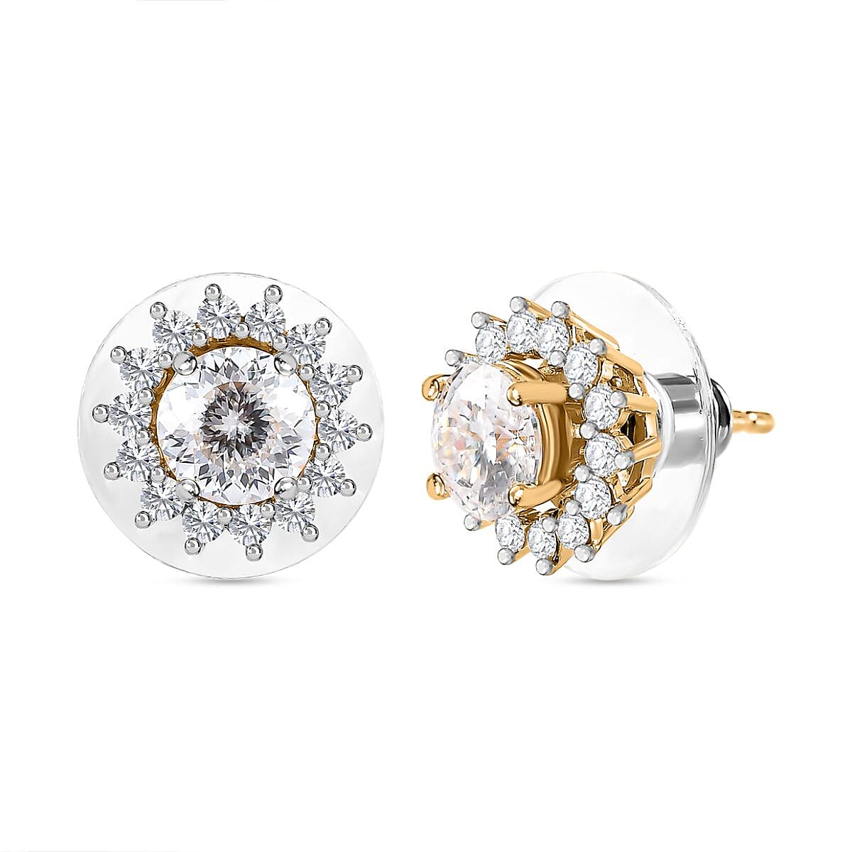 120 Facet Moissanite (Rnd 8mm), Niassa Ruby (FF) Stud Earrings, Ring (Size 6.0) and Pendant Necklace (20 Inches) in Vermeil YG Over Sterling Silver 8.20 ctw