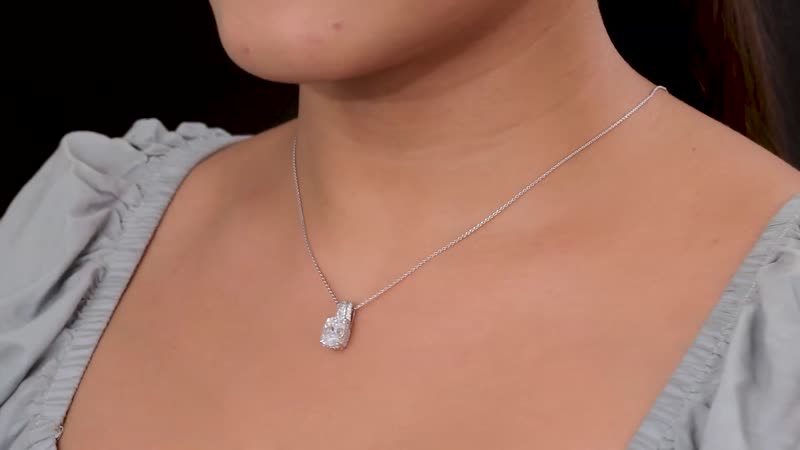 TLV Moissanite (Cush 10x8 mm) Pendant Necklace (20 Inches) in Platinum Over Sterling Silver 3.85 ctw