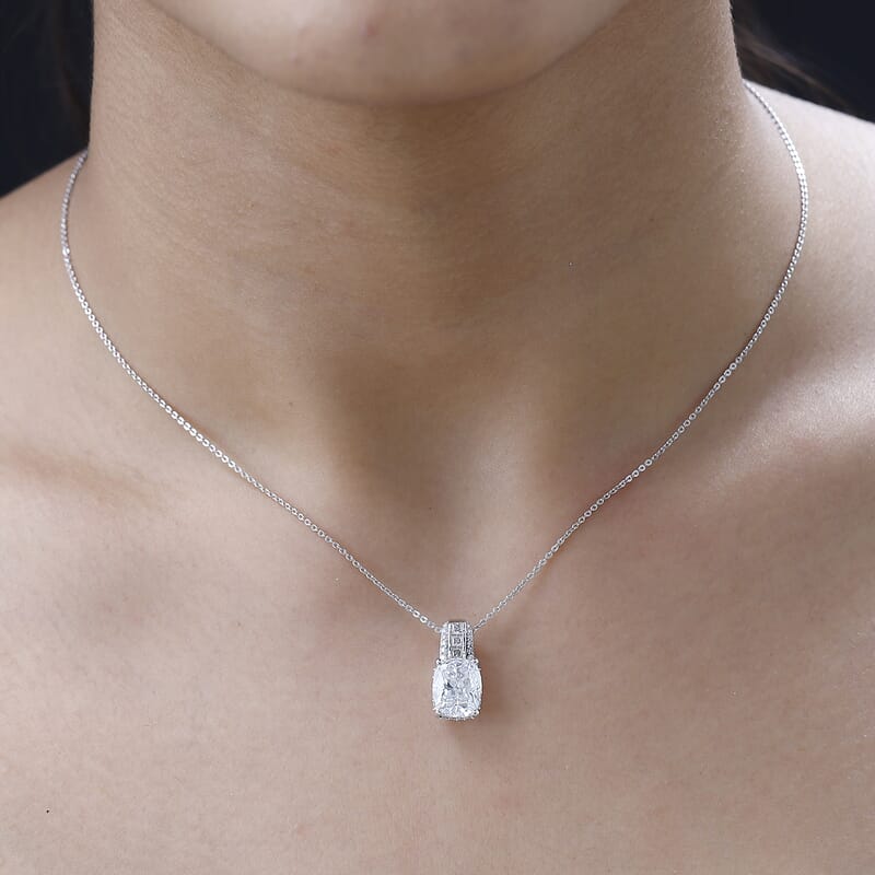Moissanite Pendant Necklace 20 Inches in Platinum Over Sterling Silver 3.85 ctw
