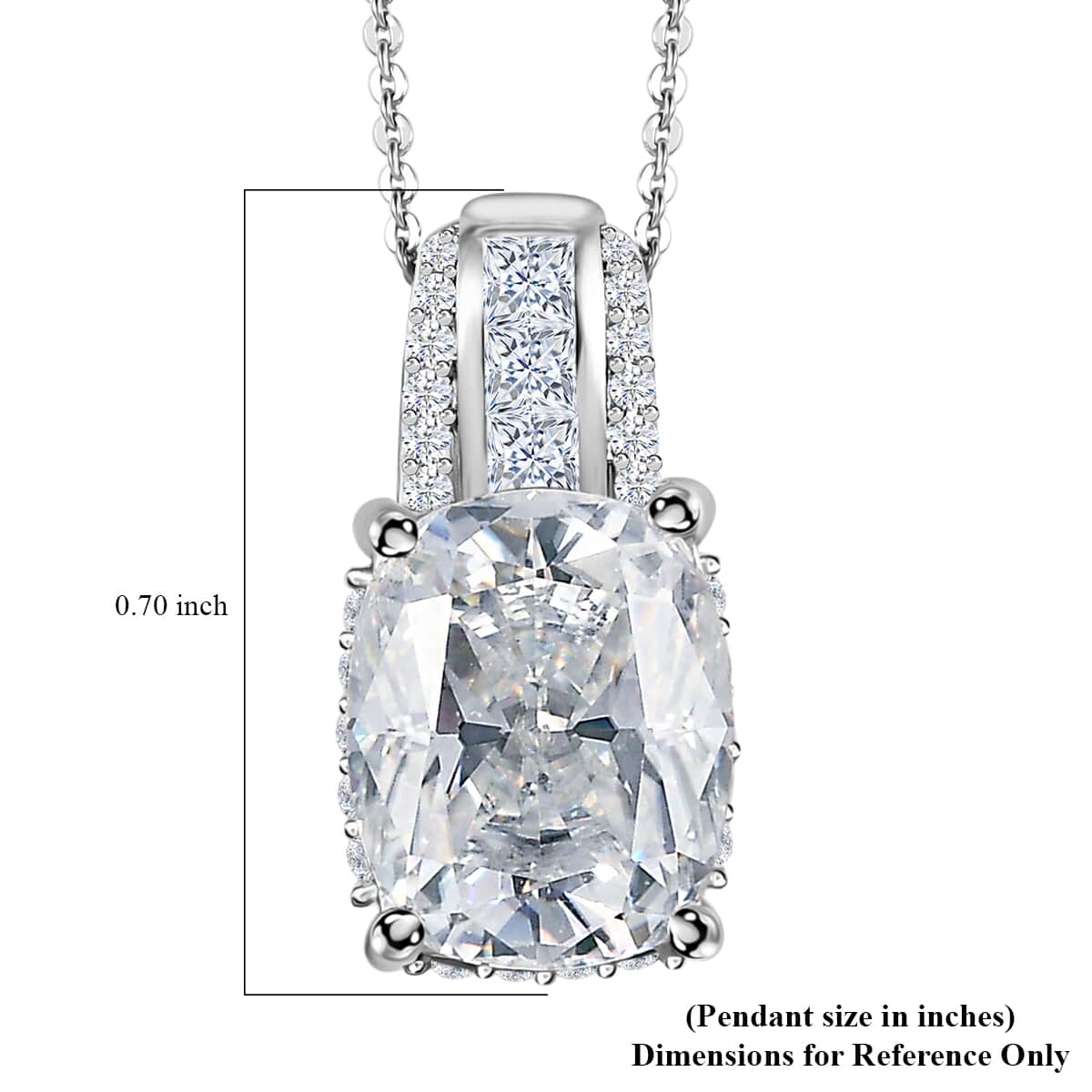 TLV Moissanite (Cush 10x8 mm) Pendant Necklace (20 Inches) in Platinum Over Sterling Silver 3.85 ctw image number 6