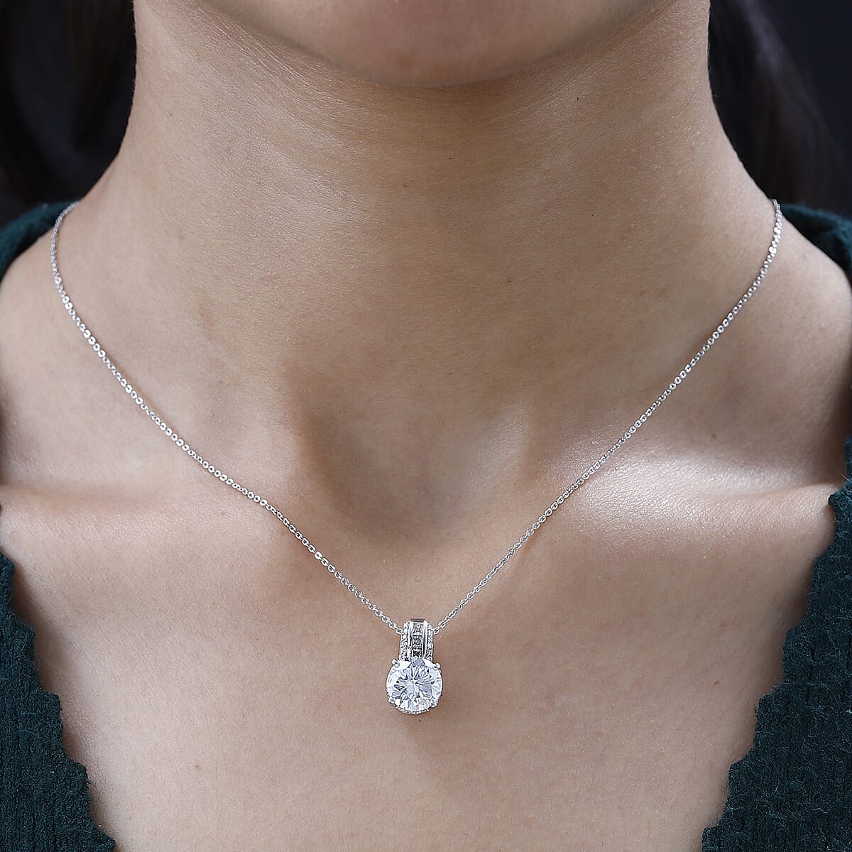 Moissanite 3.00 ctw Pendant Necklace in Platinum Over Sterling Silver 20 Inches image number 2
