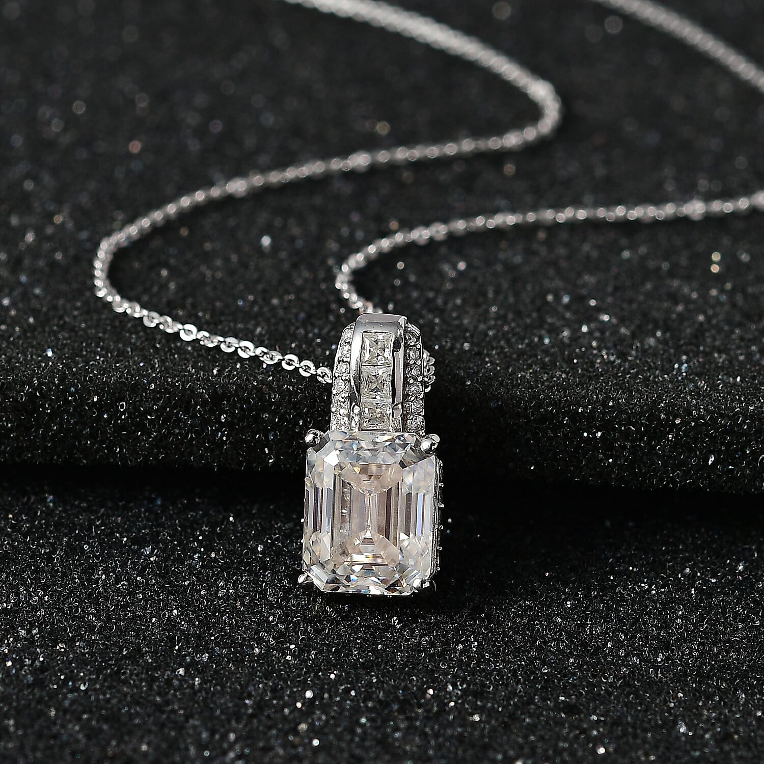 Moissanite Pendant Necklace 20 Inches in Platinum Over Sterling Silver 4.35 ctw
