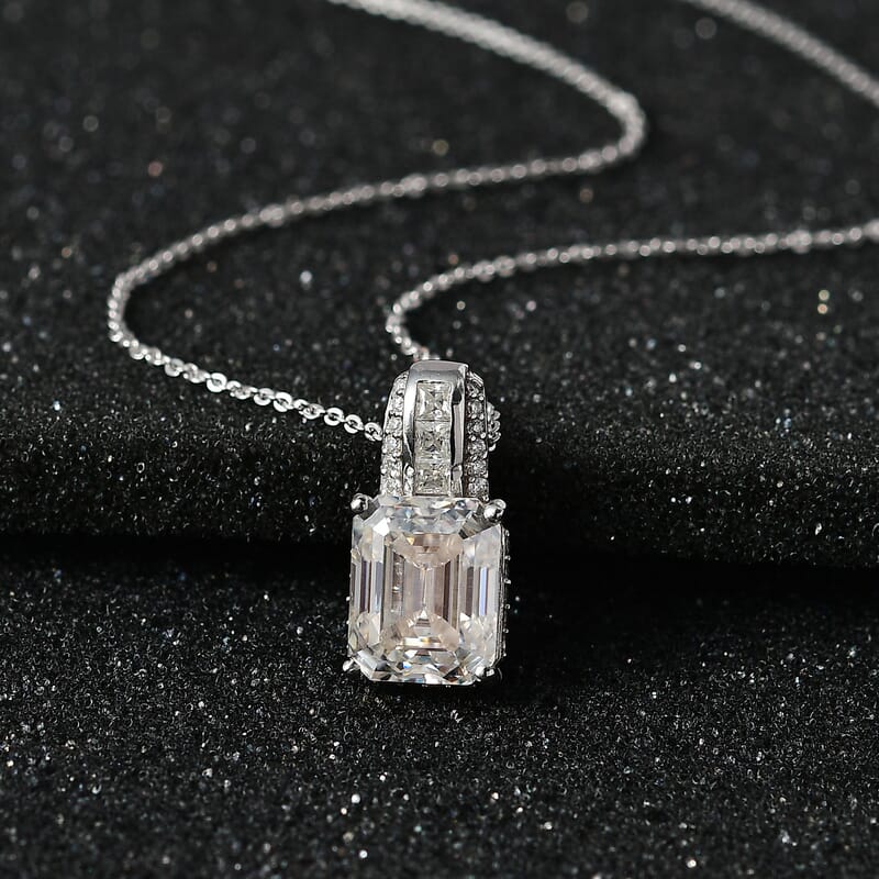Moissanite Pendant Necklace 20 Inches in Platinum Over Sterling Silver 4.35 ctw