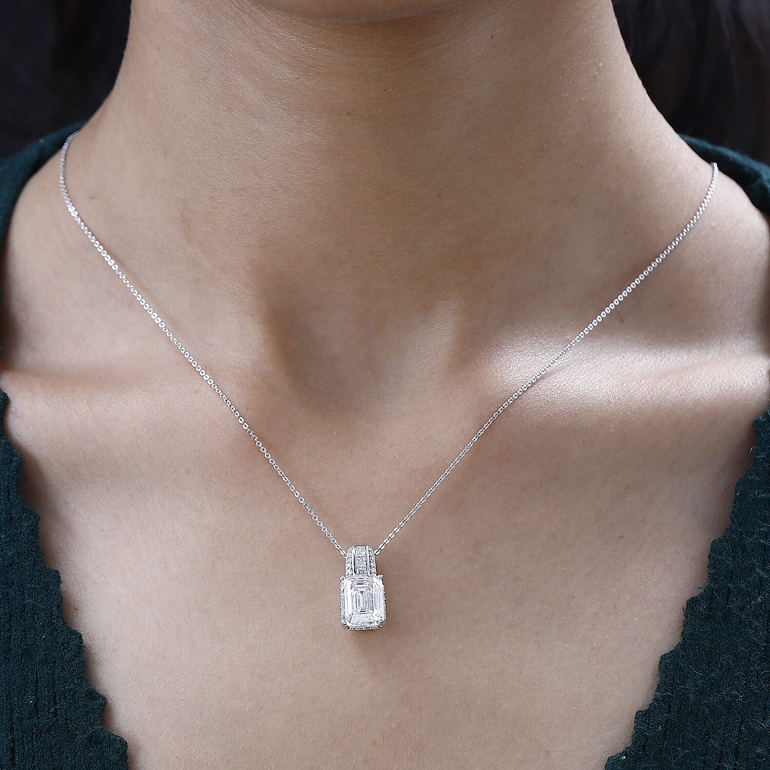 Moissanite Pendant Necklace 20 Inches in Platinum Over Sterling Silver 4.35 ctw