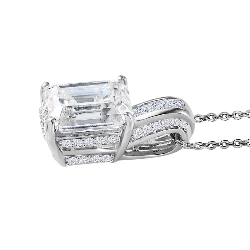 Moissanite Pendant Necklace 20 Inches in Platinum Over Sterling Silver 4.35 ctw