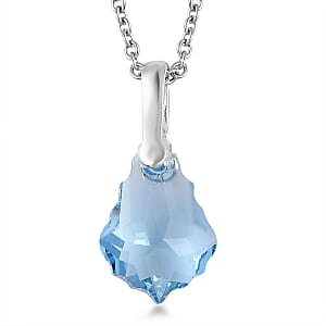 Aquamarine Color Crystal Pendant in Sterling Silver with Stainless Steel Necklace 20 Inches