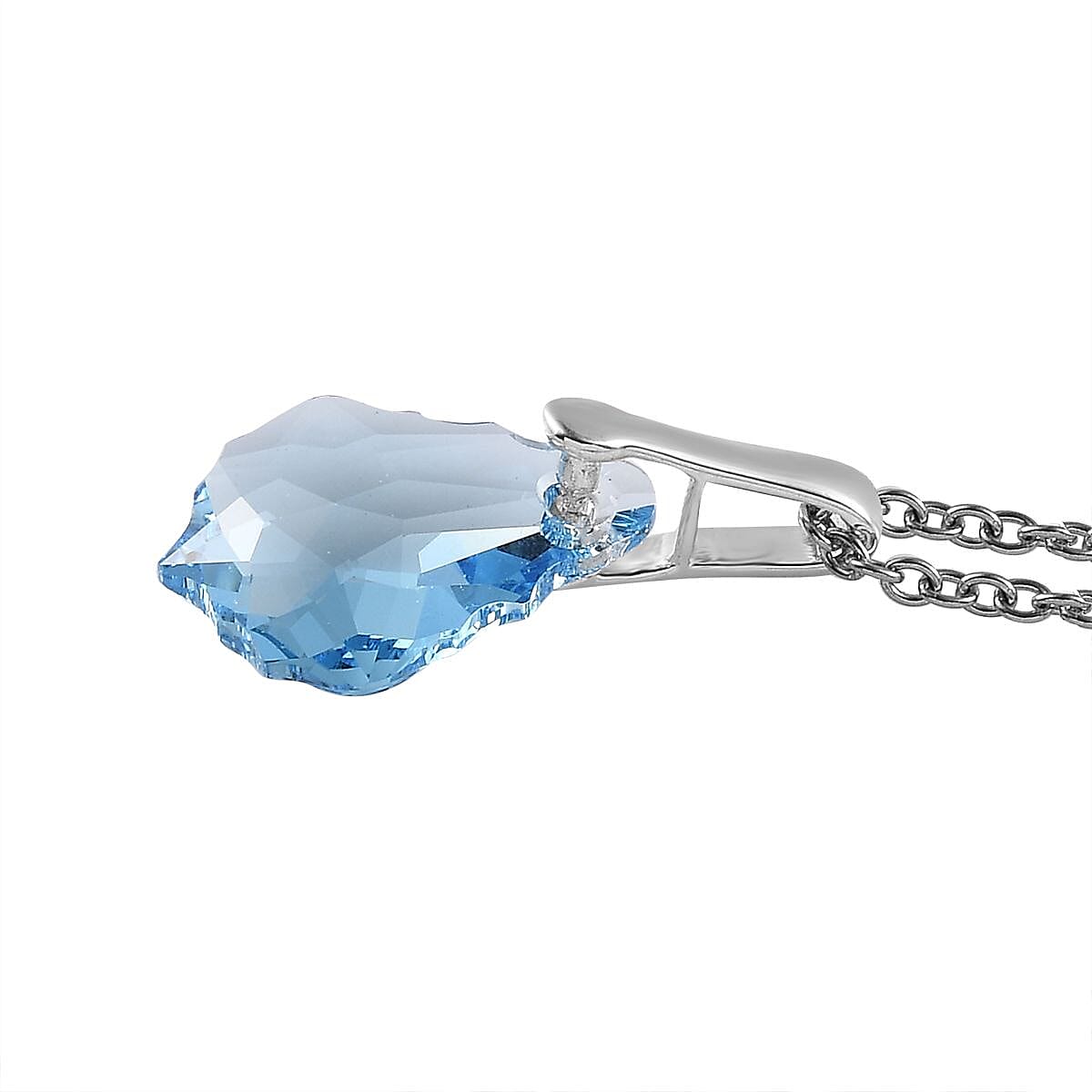 Aquamarine Color Crystal Pendant in Sterling Silver with Stainless Steel Necklace 20 Inches image number 3
