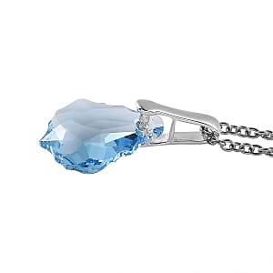 Aquamarine Color Crystal Pendant in Sterling Silver with Stainless Steel Necklace 20 Inches