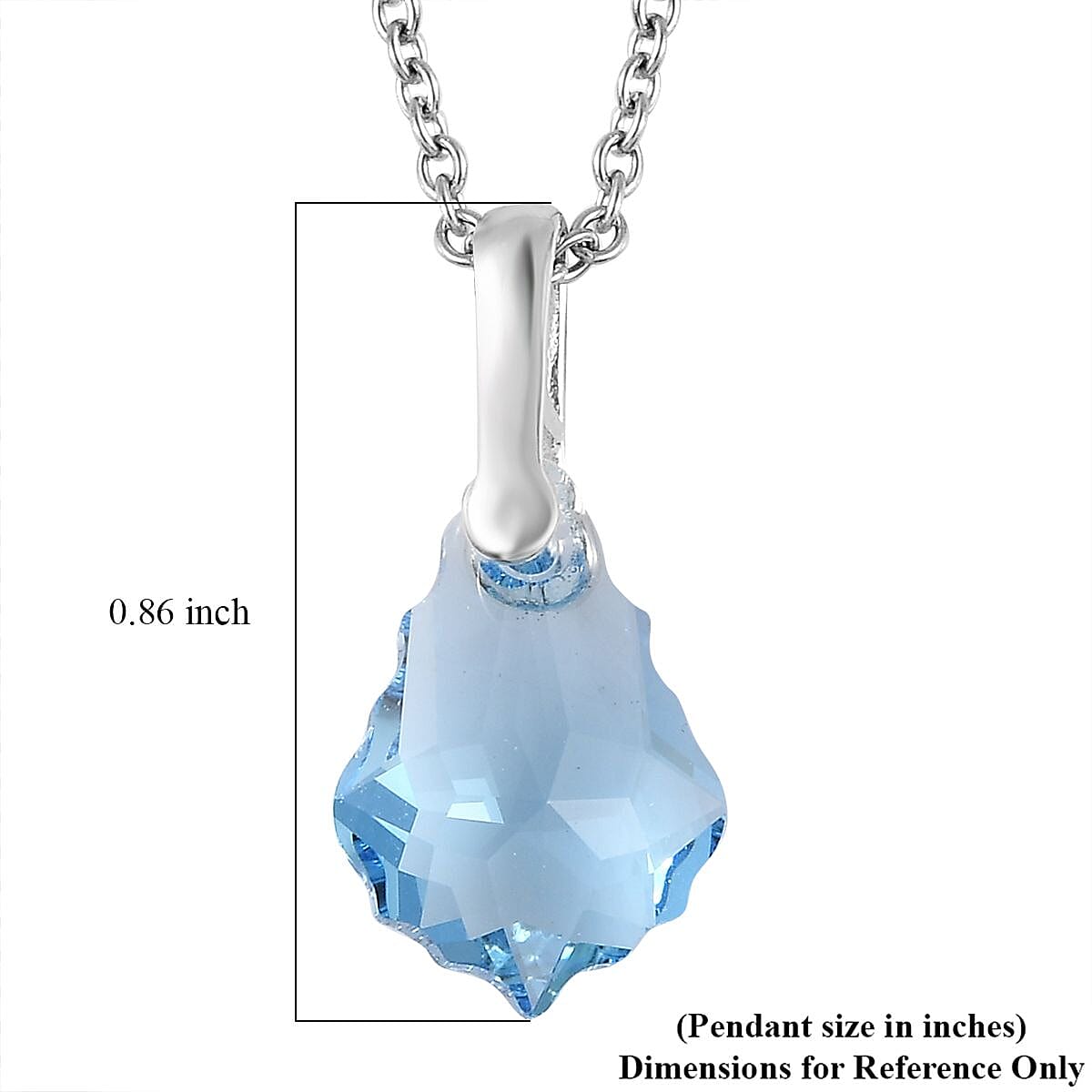Aquamarine Color Crystal Pendant in Sterling Silver with Stainless Steel Necklace 20 Inches image number 4