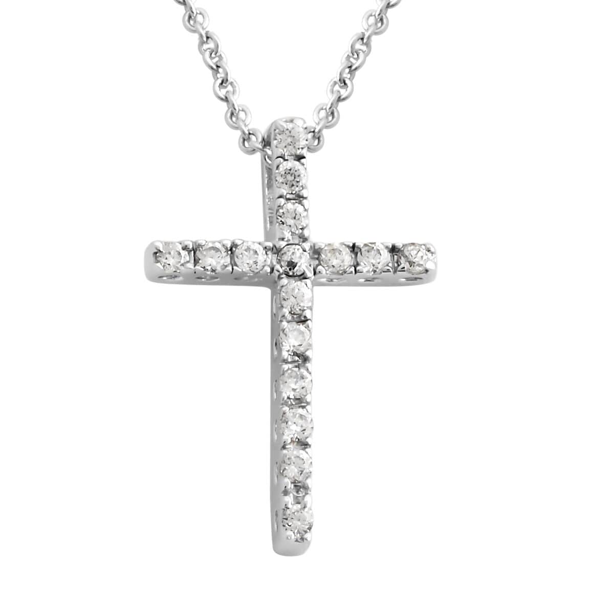 Simulated Diamond Cross Pendant Necklace 18 Inches in Silvertone 1.25 ctw image number 0